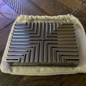 NEW Lee Savage Metal Geometric Clutch, Gunmetal Mirrored Metallic Silver